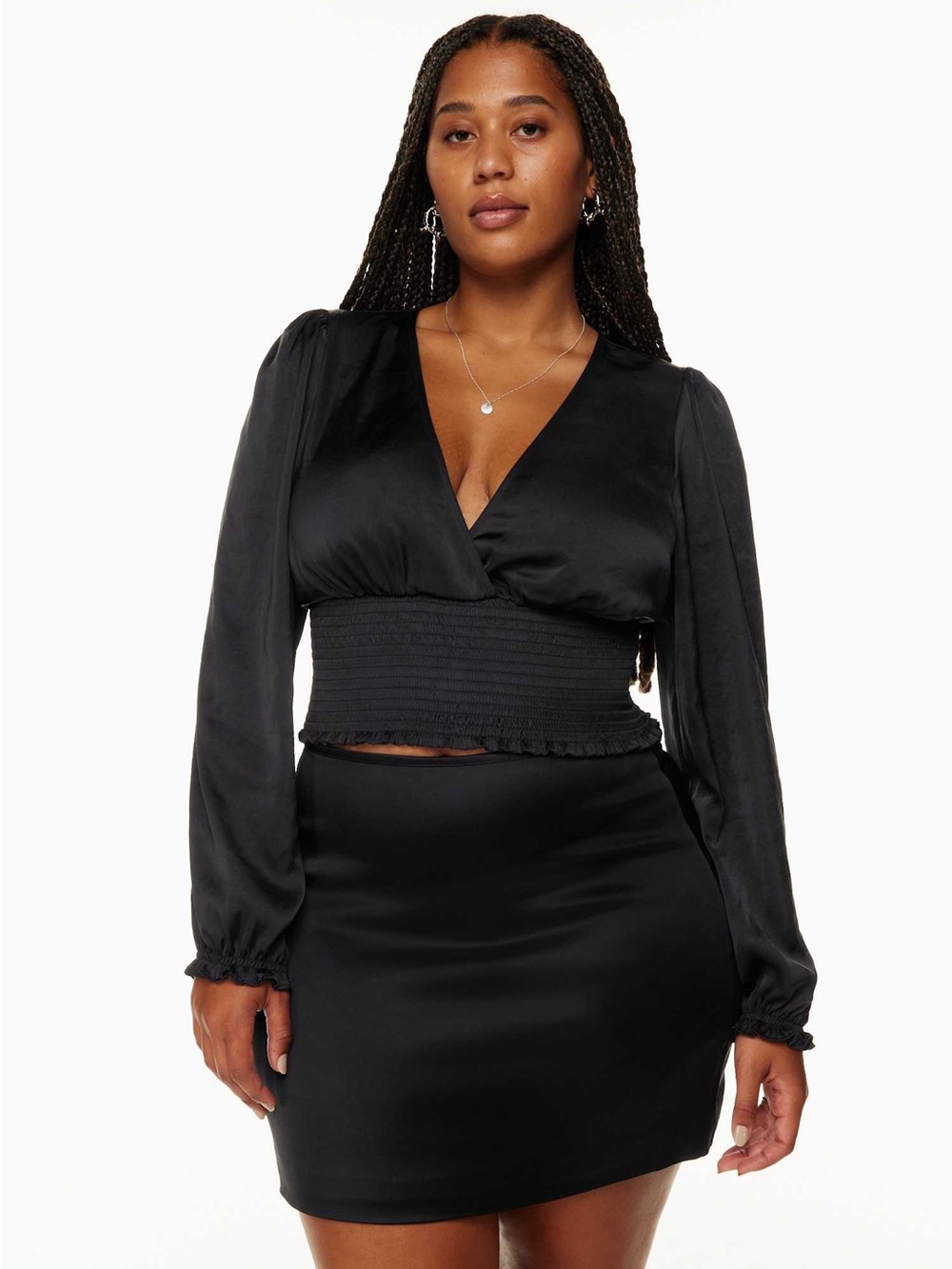WILFRED Aritzia Wistful Smocked Satin Blouse